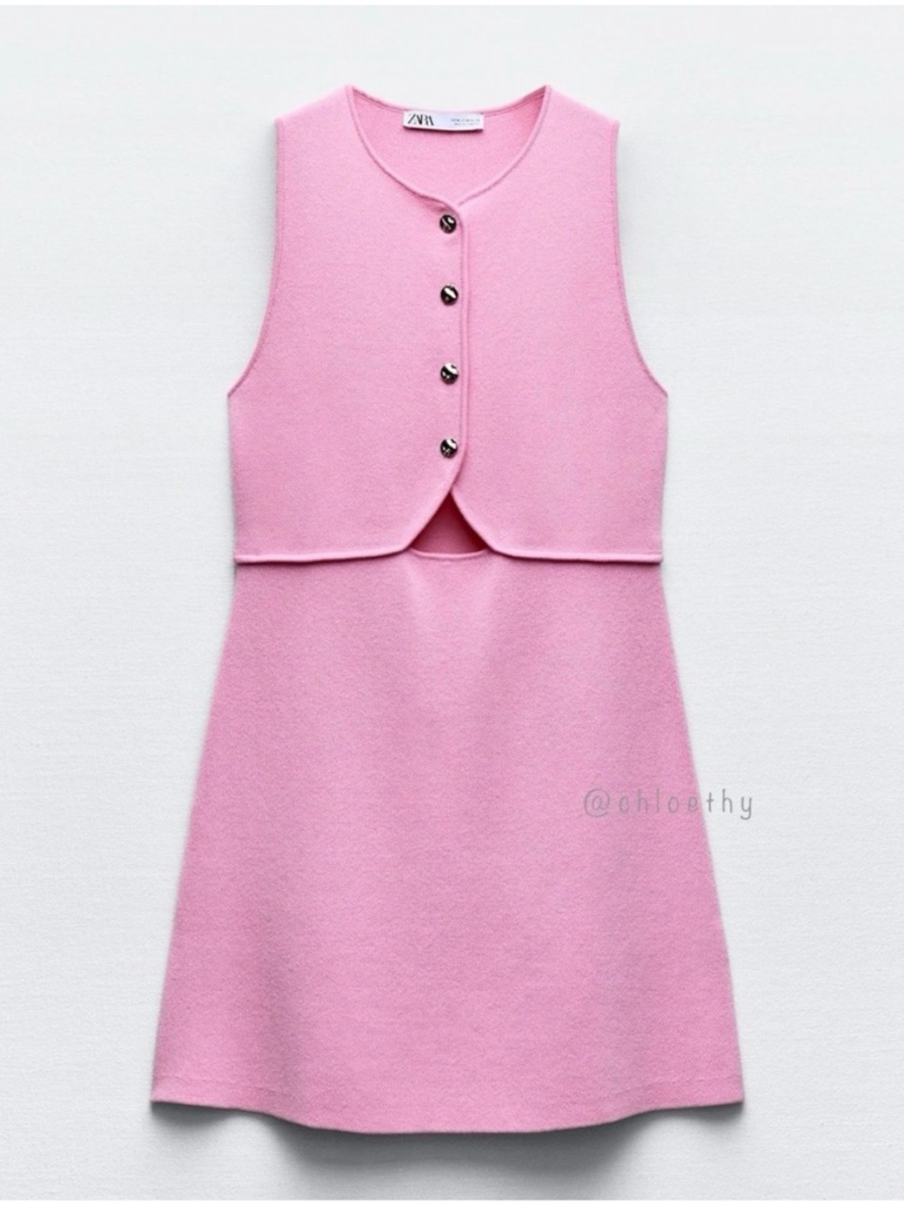 Zara Pink Knit Mini Dress Sleeveless Button Vest Cutout Fit Flare Women's Small